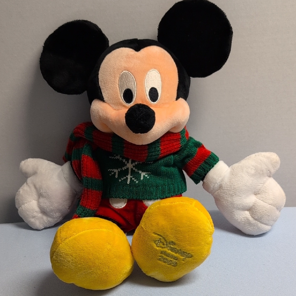 Disney Store 2009 Mickey Mouse Holiday Plush - Black, Red, Green, Yellow